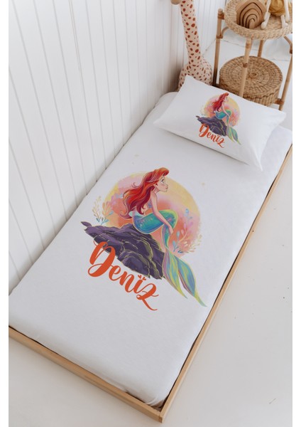 Isme Özel %100 Pamuk Bebek ve Çocuk Tek Kişilik 165 x 225 cm Pike Takımı-Deniz Kızı