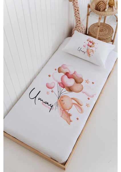 Isme Özel %100 Pamuk Bebek ve Çocuk Tek Kişilik 165 x 225 cm Pike Takımı-Tavşan