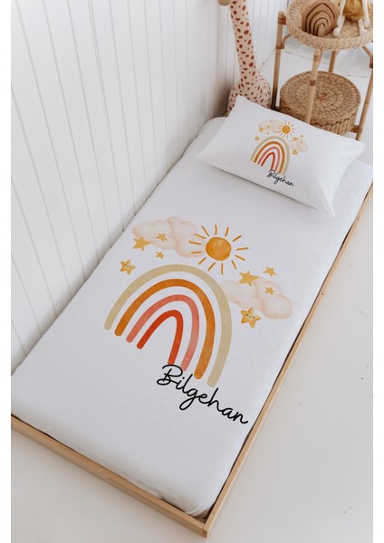 Isme Özel %100 Pamuk Bebek ve Çocuk Tek Kişilik 165 x 225 cm Pike Takımı-Gökkuşağı