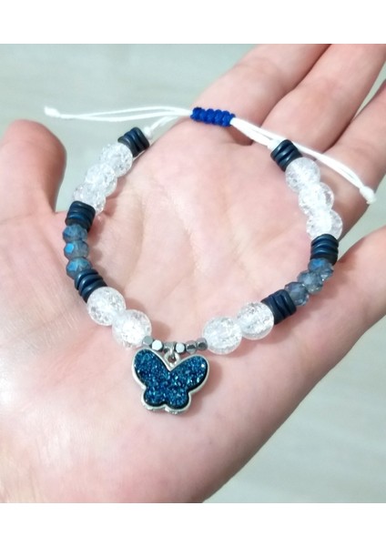 Hematit ve Necef Doğaltaşlı Lacivert Pırıltılı Kelebekli Bileklik