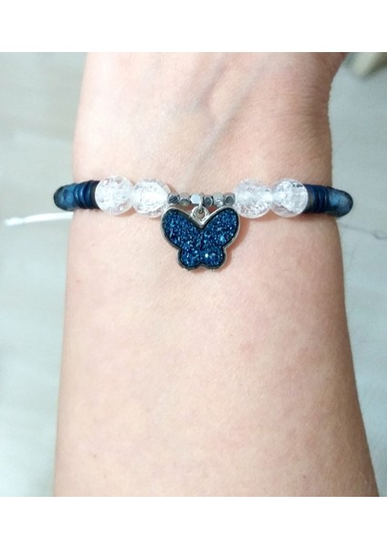 Hematit ve Necef Doğaltaşlı Lacivert Pırıltılı Kelebekli Bileklik fiyatları
