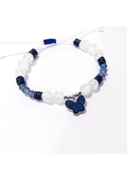 Hematit ve Necef Doğaltaşlı Lacivert Pırıltılı Kelebekli Bileklik