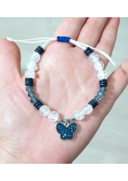 Hematit ve Necef Doğaltaşlı Lacivert Pırıltılı Kelebekli Bileklik