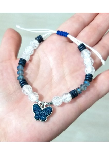 Hematit ve Necef Doğaltaşlı Lacivert Pırıltılı Kelebekli Bileklik