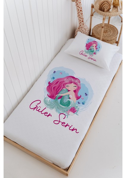 Isme Özel %100 Pamuk Bebek ve Çocuk Tek Kişilik 165 x 225 cm Pike Takımı-Deniz Kızı