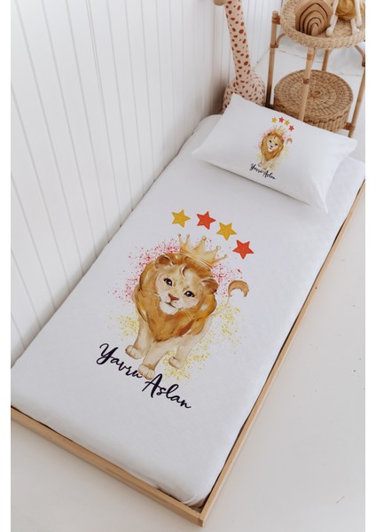 Isme Özel %100 Pamuk Bebek ve Çocuk Tek Kişilik 165 x 225 cm Pike Takımı Aslan