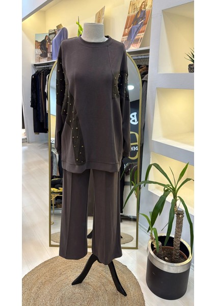 1037 Taş Işlemeli Pantolonlu Takım Kahve fırsatları