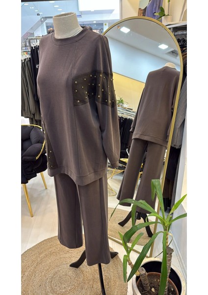 1037 Taş Işlemeli Pantolonlu Takım Kahve indirimleri
