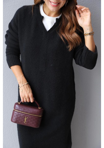 Siyah Yaka Detay Triko Elbise modelleri