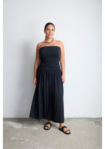 Rush Straplez Maxi Elbise Siyah