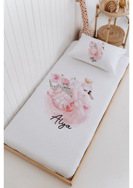 Isme Özel %100 Pamuk Bebek ve Çocuk Tek Kişilik 165 x 225 cm Pike Takımı - Kuğu