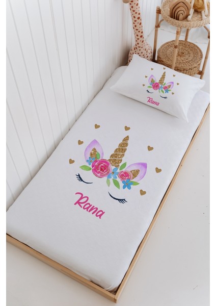 Isme Özel %100 Pamuk Bebek ve Çocuk Tek Kişilik 165 x 225 cm Pike Takımı Unicorn