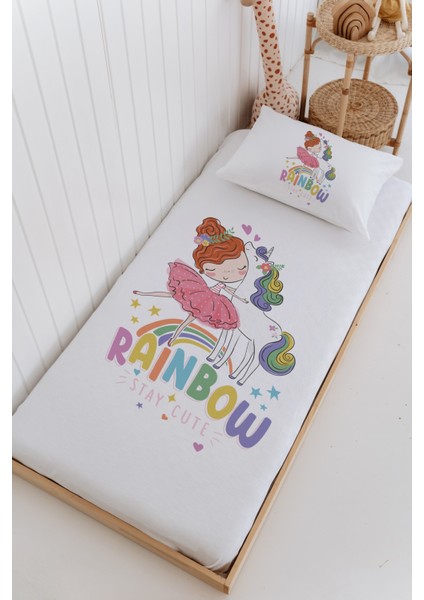 Isme Özel %100 Pamuk Bebek ve Çocuk Tek Kişilik 165 x 225 cm Pike Takımı-Gökkuşağı