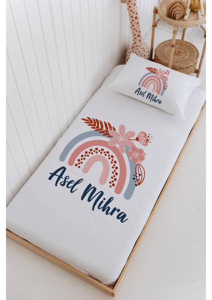 Isme Özel %100 Pamuk Bebek ve Çocuk Tek Kişilik 165 x 225 cm Pike Takımı-Gökkuşağı