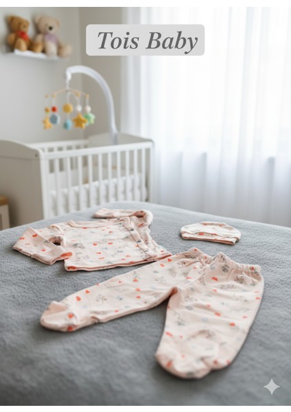 Desenli Patikli Organik Hastahane Çıkışı Bebek Takımı 0-3 Ay modelleri