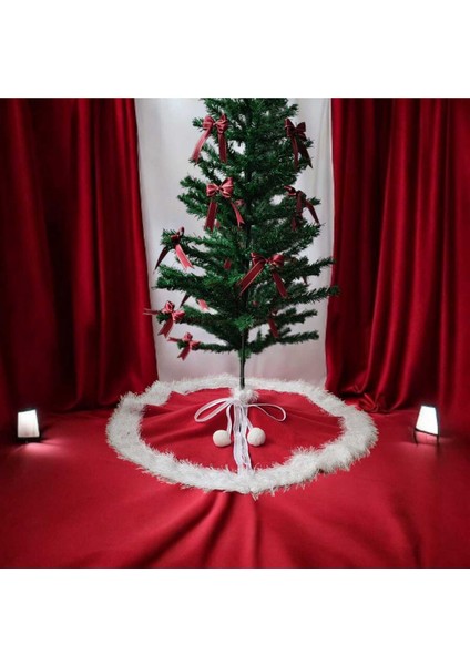 Yılbaşı Çam Ağacı Altı Örtüsü, Çam Ağacı Ayak Halısı Örtüsü, Kırmızı Renk, Peluş, 70 cm