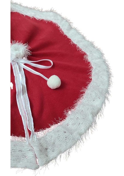 Yılbaşı Çam Ağacı Altı Örtüsü, Çam Ağacı Ayak Halısı Örtüsü, Kırmızı Renk, Peluş, 70 cm