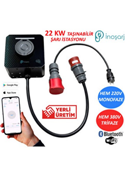 Taşınabilir Elektrikli Araç Şarj İstasyonu 22kW Hızlı Şarj Gücü Togg Tesla Uyumlu indirimleri