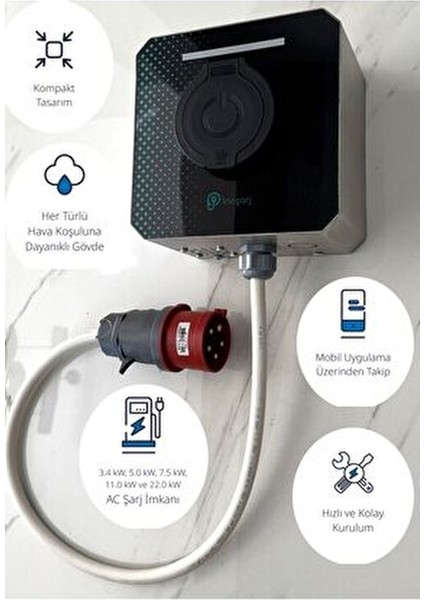 Taşınabilir Elektrikli Araç Şarj İstasyonu 22kW Hızlı Şarj Gücü Togg Tesla Uyumlu modelleri