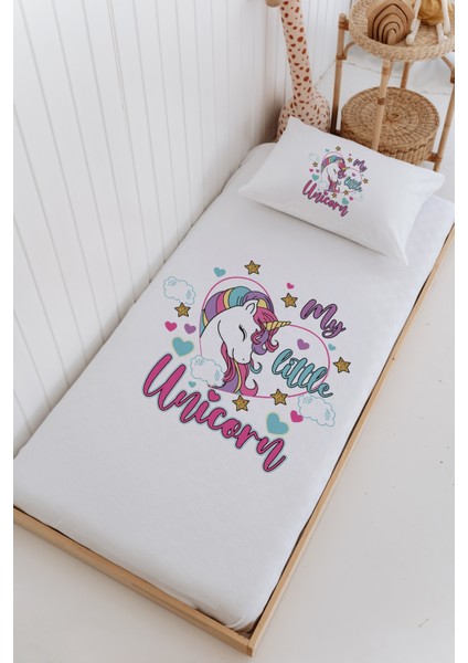 Isme Özel %100 Pamuk Bebek ve Çocuk Tek Kişilik 165 x 225 cm Pike Takımı-Unicorn