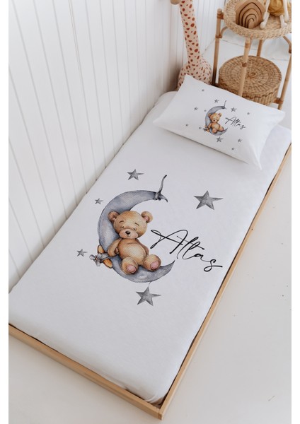 Isme Özel %100 Pamuk Bebek ve Çocuk Tek Kişilik 165 x 225 cm Pike Takımı-Ayıcık