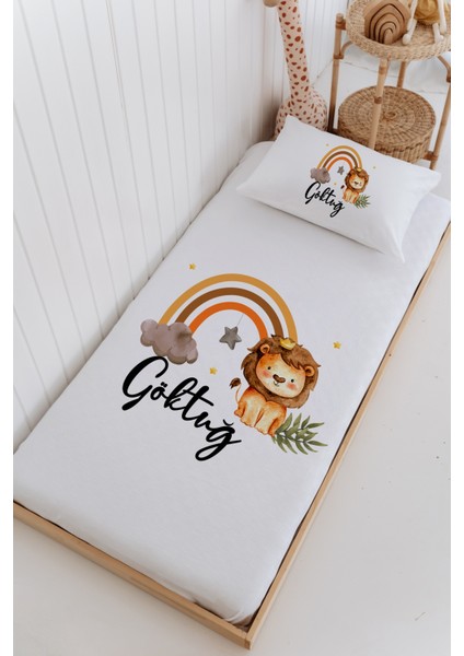 Isme Özel %100 Pamuk Bebek ve Çocuk Tek Kişilik 165 x 225 cm Pike Takımı-Aslan