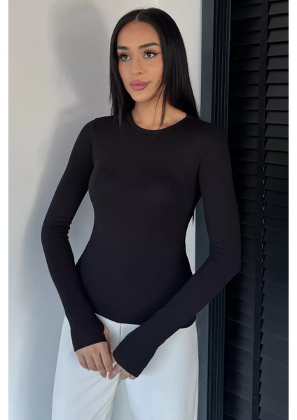 Kadın Bisiklet Yaka Parmak Geçmeli Body Bluz P-00018851