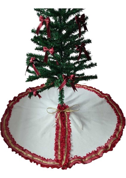 Yılbaşı Çam Ağacı Altı Örtüsü, Çam Ağacı Ayak Halısı Örtüsü, Beyaz Renk, Peluş, 85 cm