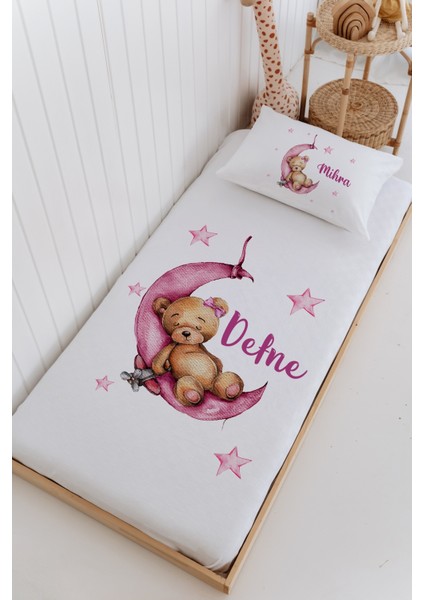 Isme Özel %100 Pamuk Bebek ve Çocuk Tek Kişilik 165 x 225 cm Pike Takımı-Ayıcık