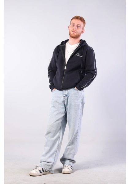 8625 Overdose Nakışlı Fermuarlı Kapşonlu Sweat