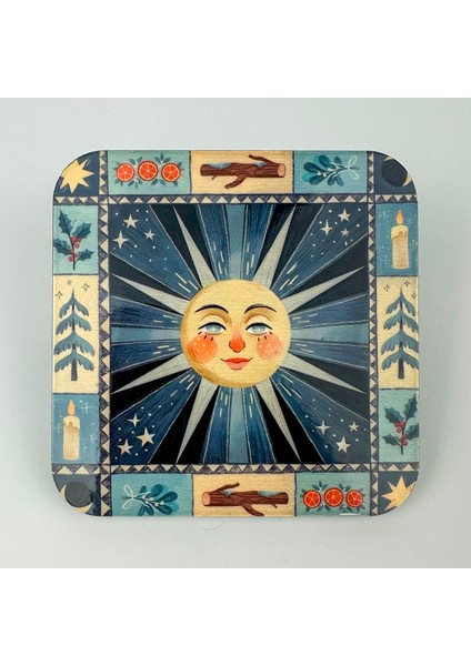 Bohem Retro Güneş ve Ay Desenli Bardak Altlığı Seti – Sanatsal 6'lı Koleksiyon