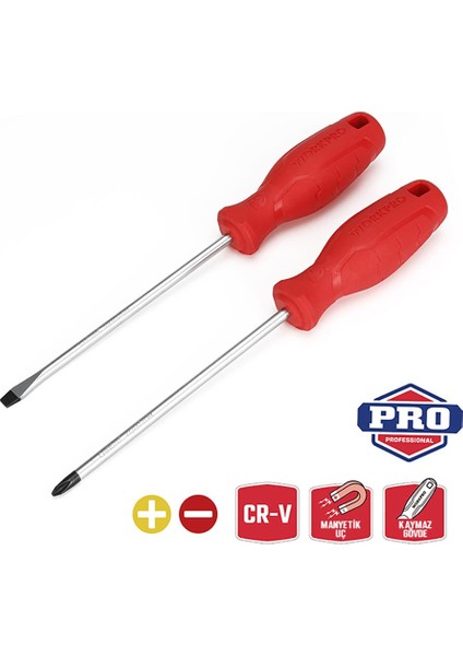 WP200500 2 Parça Yıldız/düz Cr-V Manyetik Profesyonel Tornavida Seti