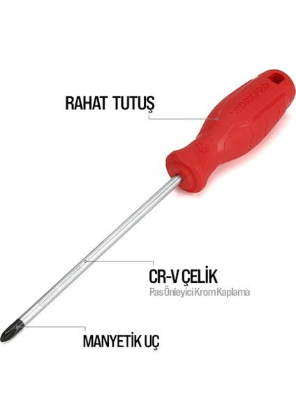 WP200500 2 Parça Yıldız/düz Cr-V Manyetik Profesyonel Tornavida Seti fiyatları