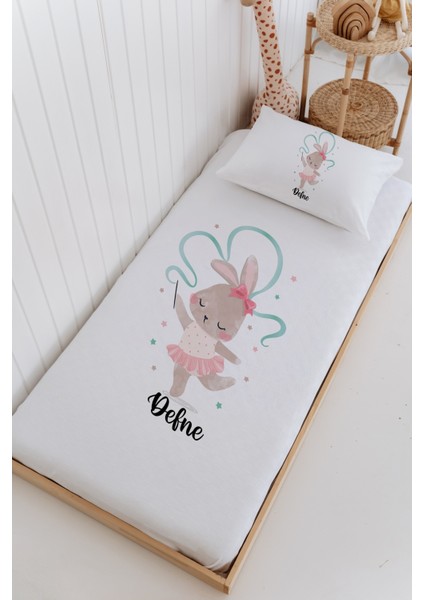 Isme Özel %100 Pamuk Bebek ve Çocuk Tek Kişilik 165 x 225 cm Pike Takımı-Tavşan