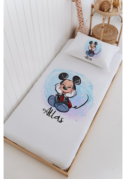 Isme Özel %100 Pamuk Bebek ve Çocuk Tek Kişilik 165 x 225 cm Pike Takımı-Mickey Mouse