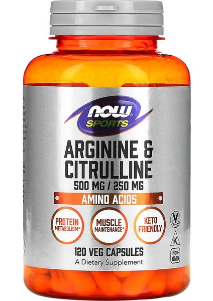 Sports Nutrition Arginine & Citrulline 500 Mg 250 Mg Amino Acids 120 Veg Caps