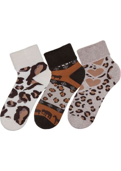 Etnik Leopar Desenli 3lü Havlu Kadın Çorabı ONL-02698