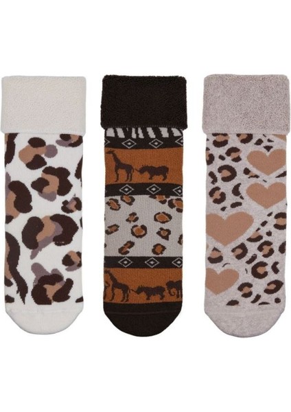 Etnik Leopar Desenli 3lü Havlu Kadın Çorabı ONL-02698 fiyatları