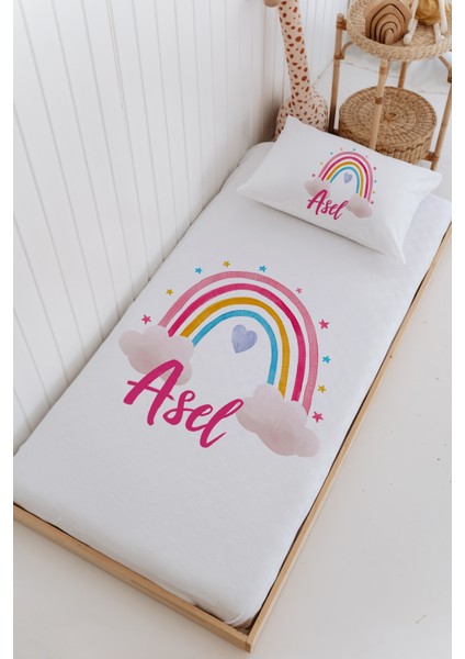 Isme Özel %100 Pamuk Bebek ve Çocuk Tek Kişilik 165 x 225 cm Pike Takımı-Gökkuşağı