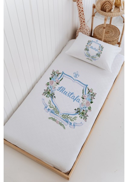 Isme Özel %100 Pamuk Bebek ve Çocuk Tek Kişilik 165 x 225 cm Pike Takımı-Çiçek Çemberi