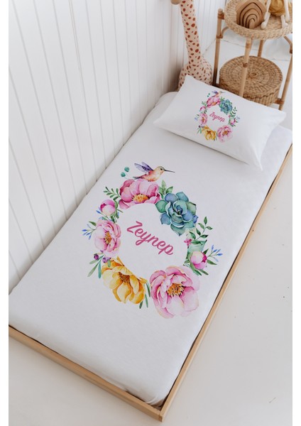 Isme Özel %100 Pamuk Bebek ve Çocuk Tek Kişilik 165 x 225 cm Pike Takımı-Çiçek Çemberi
