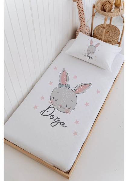 Isme Özel %100 Pamuk Bebek ve Çocuk Tek Kişilik 165 x 225 cm Pike Takımı-Tavşan