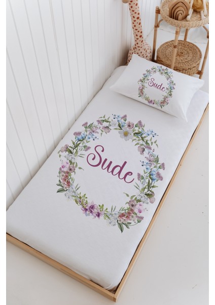 Isme Özel %100 Pamuk Bebek ve Çocuk Tek Kişilik 165 x 225 cm Pike Takımı-Çiçek Çemberi