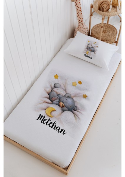 Isme Özel %100 Pamuk Bebek ve Çocuk Tek Kişilik 165 x 225 cm Pike Takımı-Ayıcık