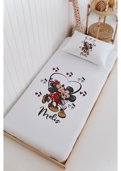 Isme Özel %100 Pamuk Bebek ve Çocuk Tek Kişilik 165 x 225 cm Pike Takımı-Minnie Mouse