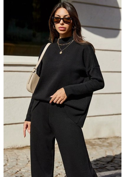 Kadın Dik Yaka Düz Renk Triko Kazak Pantolon Ikili Takım P-00018938 modelleri