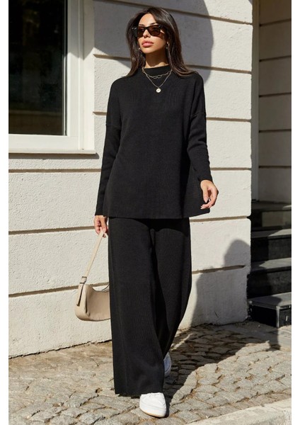 Kadın Dik Yaka Düz Renk Triko Kazak Pantolon Ikili Takım P-00018938 indirimleri
