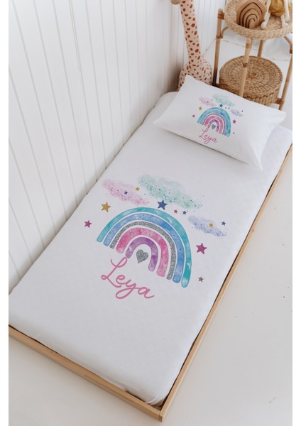 Isme Özel %100 Pamuk Bebek ve Çocuk Tek Kişilik 165 x 225 cm Pike Takımı-Gökkuşağı