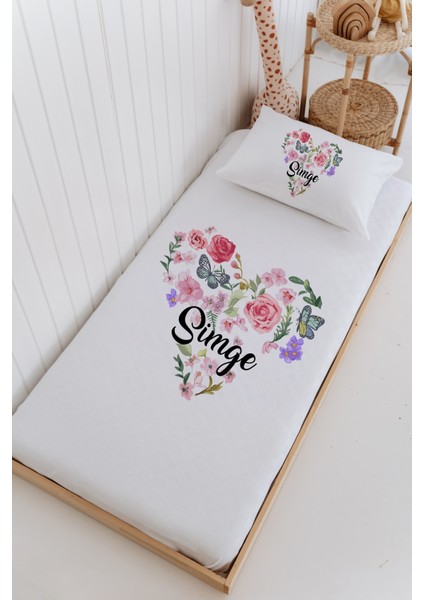 Isme Özel %100 Pamuk Bebek ve Çocuk Tek Kişilik 165 x 225 cm Pike Takımı-Çiçek Çemberi