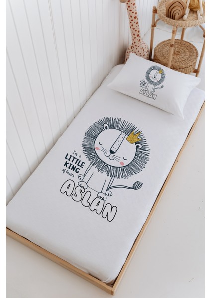Isme Özel %100 Pamuk Bebek ve Çocuk Tek Kişilik 165 x 225 cm Pike Takımı-Aslan